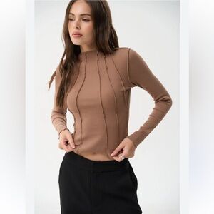 Urban Outfitters BDG Mauve-Brown Ribbed Seam Long Sleeve Top